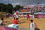 Deutsch: Beachhandball bei den Olympischen Jugendspielen 2018; Tag 7, 13. Oktober 2018; Jungen, Finale – Portugal-Spanien 1:2 English: Beach handball at the 2018 Summer Youth Olympics at 13 October 2018 – Boys Gold Medal Match – Portugal-Spain 1:2