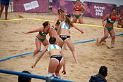 Deutsch: Beachhandball bei den Olympischen Jugendspielen 2018; Tag 5, 10. November 2018; Mädchen, Hauptrunde - Ungarn-Argentinien 1:2 English: Beach handball at the 2018 Summer Youth Olympics at 11 October 2018 – Girls Main Round – Hungary-Argentina 1:2