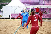 Deutsch: Beachhandball bei den Olympischen Jugendspielen 2018; Tag 6, 11. Oktober 2018; Mädchen, Platzierungsspiel um Platz 7 - Russland-Venezuela 2:0 English: Beach handball at the 2018 Summer Youth Olympics at 11 October 2018 – Girl's Placement Match 7-8 – Russia-Venezuela 2:0