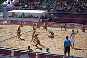 Deutsch: Beachhandball bei den Olympischen Jugendspielen 2018; Tag 4, 10. Oktober 2018; Mädchen, Vorrunde, Gruppe A - Ungarn-Chinese Taipei (Taiwan) 2:0 English: Beach handball at the 2018 Summer Youth Olympics at 10 October 2018 – Girls Preliminary Round Group A‎ – Hungary-Chinese Taipei 2:0