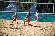 Deutsch: Beachvolleyball bei den Olympischen Jugendspielen 2018; Tag 8, 14. Oktober 2018; Mädchen, Achtelfinale – Bolivien-Puerto Rico 0:2 (18–21/18–21 ) English: Beach volleyball at the 2018 Summer Youth Olympics at 14 October 2018 – Girls Round of 16 – Bolivia-Puerto Rico 0:2 (18–21/18–21 )