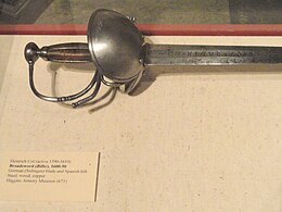 Sabie largă de Heinrich Col, lamă germană (Solingen) și manetă spaniolă, 1600-1650 - Muzeul Higgins Armory - DSC05620.JPG