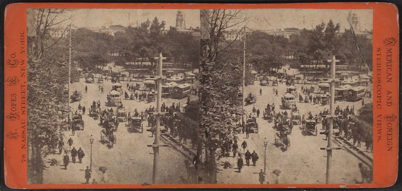 File:Broadway and City Hall Park, from corner of Fulton Street, by H. Ropes & Co..jpg