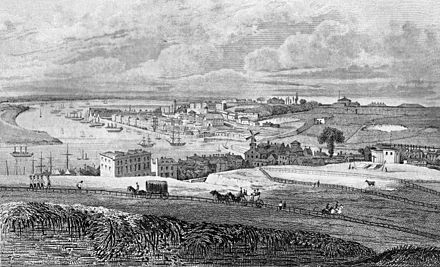 Engraving of "Chatham Dockyard from Fort Pitt" from Ireland's History of Kent, Vol. 4, 1831. Facing p. 349. Drawn by G. Sheppard, engraved by R. Roffe.