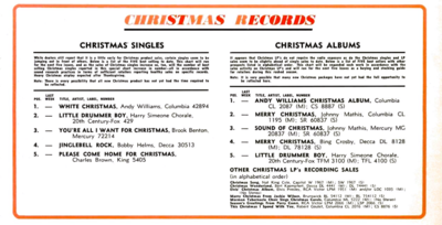 Billboard magazine's first annual "Christmas Records" charts from November 30, 1963. Christmas Records 1.png