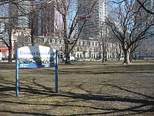 Park sign, 2012 Clarence Square row houses.JPG