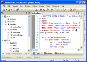 A screenshot of Codelobster PHP edition