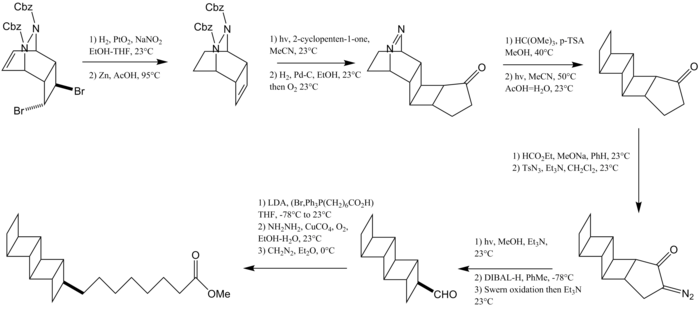 Synthesis of [5]-ladderane lipid pentacycloannamoxic acid Corey et a 2l.png