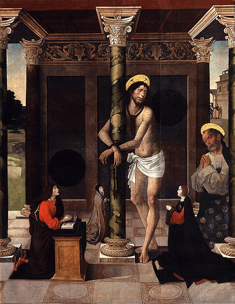 File:Cristo atado a la columna con San Pedro y donantes - Alejo Fernández.jpg