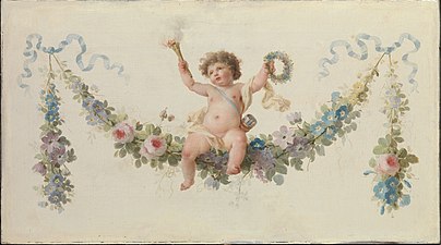 Cupid seated on a festoon made of flowers, circa 1770-1790, in the Metropolitan Museum of Art