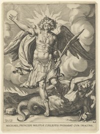 Archanděl Michael v boji s ďáblem; podle vlastního obrazu