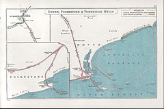 A 1908 Railway Clearing House map of the end of the Dover branch of the Chatham Main Line
