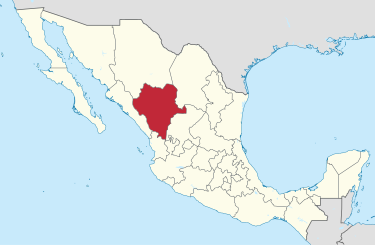 Kaart van Mexico met Durango gemarkeerd
