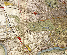 1841 map of the Environs of London, showing the Hippodrome in the upper left hand corner. Environs of London Davies map 1841.jpg