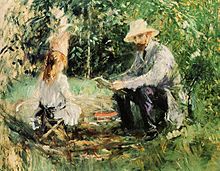 Eugène Manet et sa fille dans le jardin de Bougival.