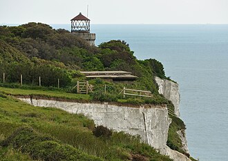 South Foreland Lower Lighthouse in 2012 FC position and Old Lighthouse, St Margaret's.jpg