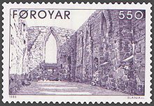 Faroe stamp 172 cathedral ruins in kirkjubour.jpg
