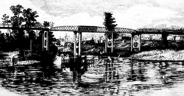 Fawcett Bridge with Colemans Point behind, newly opened, 1884