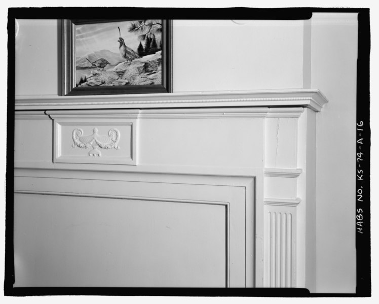 File:First floor, south room next to sun porch, detail of mantel - Veterans Administration Center, Officers Duplex Quarters, 5302 East Kellogg (Legal Address); 5500 East Kellogg (Common HABS KS-74-A-16.tif