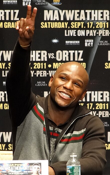 Mayweather photographed at the Mayweather–Ortiz press conference on June 28, 2011