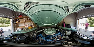 The engine, with open hood
(view as a 360deg interactive panorama) Ford Mustang 1967 - Engine Overview.jpg