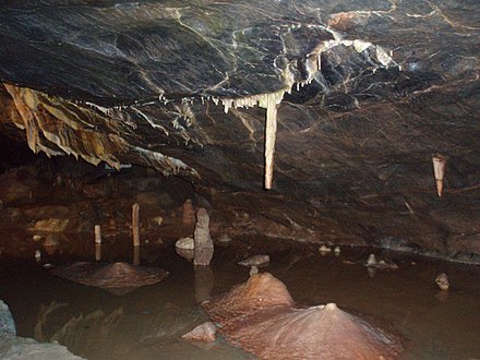 Stalagmites and stalactites in Gough's Cave