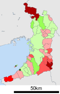 Growth rate map of municipalities of Ibaraki prefecture, Japan