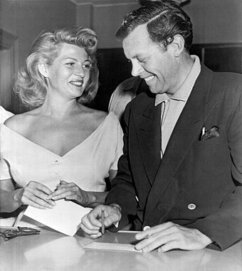 Hayworth and Dick Haymes obtaining their marriage license in Las Vegas, 1953