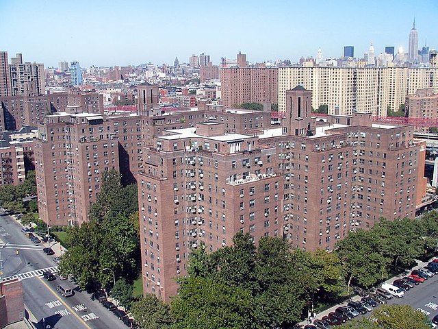 Hillman Housing buildings on Grand Street as seen from the East River towers. Amalgamated Dwellings is seen between the second and the third tower