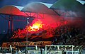 English: KSZO Ostrowiec supporters during match against Sandecja Nowy Sacz Polski: Kibice KSZO Ostrowiec Św. w trakcie meczu z Sandecją Nowy Sącz prezentują oprawę KSZO Ostrowiec Wita!