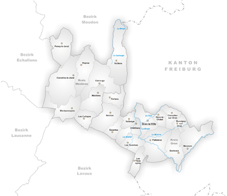 The former district of Oron. Karte Gemeinden des Bezirks Oron.png