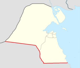 Frontières (en rouge) entre le Koweït et l'Arabie saoudite.