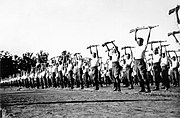 Šauliai demonstruoja mankštos pratimus Kaune, 1939 06 24