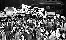 The Comunidad Homosexual Argentina (CHA) taking part in a human rights demonstration, c. 1986. La CHA marchando.jpg