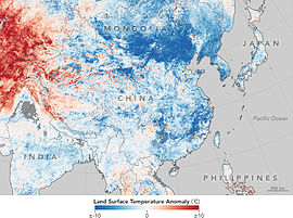 Land surface temperature anomaly over East Asia in January 2016.jpg