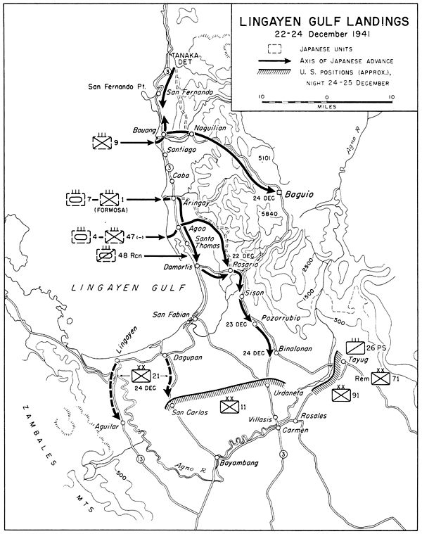 Lingayen Gulf landings and Japanese advance, 22–24 December 1941