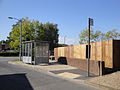 The bus stop at the Locks Heath Centre, Locks Heath, Hampshire in September 2011. At the time, it was served by First Hampshire & Dorset buses on routes 28, 57, 72 and 80. As buses at the bus stop serve the routes in both directions, there are two separate stops.