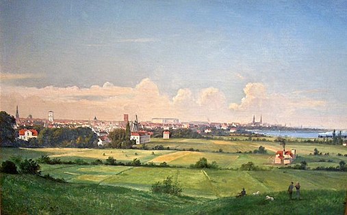 Ca. 1845. Ludvig Messmann: København set fra Valby Bakke.
