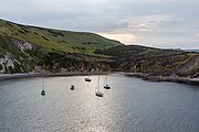 Lulworth Cove in Dorset, England in May 2021.