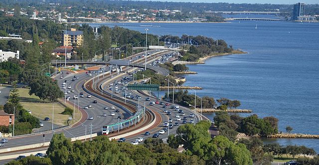 The Mandurah line is within the median of the Kwinana Freeway between Perth and Kwinana