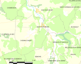 Mapa obce Aisey-sur-Seine