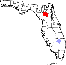 Harta e Alachua County në Florida