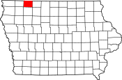 Map of Iowa highlighting Dickinson County.svg