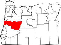 Map of Oregon highlighting Lane County