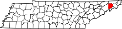 map of Tennessee highlighting Washington County