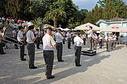 Deutsch: Konzert der Militärmusikkapelle Salzburg im Kurpark Baden, davor Aufstellung am Josefsplatz und Marsch durch die Fußgängerzone