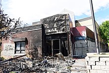 A destroyed police station in Minneapolis, May 30, 2020 Minneapolis Police Department 3rd Precinct.jpg
