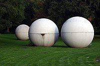 Giant Pool Balls (1977) by Claes Oldenburg and Coosje van Bruggen for Skulptur Projekte Münster, Münster, Germany