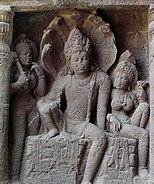 The Snake God Naga and his consort.The photo is taken at the cave temples clusters of Ajanta, Maharastra, India