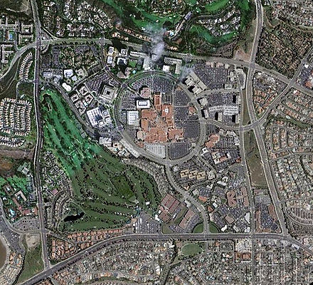 Satellite view of Newport Center, with Fashion Island in the middle of the image